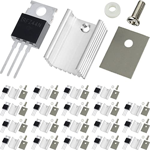 DAOKAI IRFZ44N N Kanal Gleichrichter Power MOSFET Transistor 3-Pin Inline 55V 49A Transistor + TO-220 Kühlkörper Montagesets Kits für elektronische Experimente(20 Stück) von DAOKAI