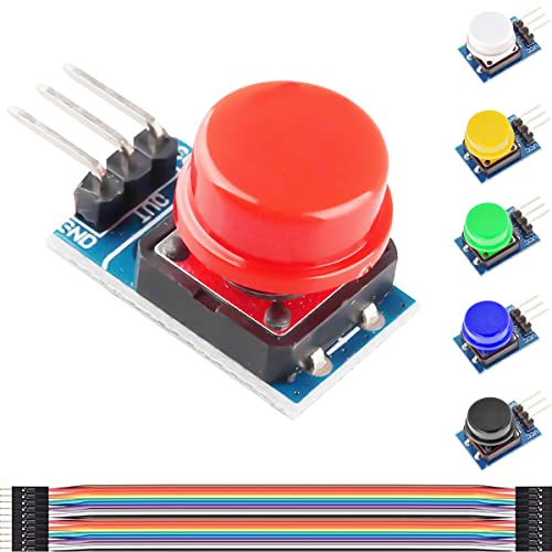 DAOKAI Momentary Tactile Push Button 6 Stück 12X12MM Big Button Modul Licht Touch-schalter 3Pin 3.3V 5V High Level Ausgang mit Kappe, Dupont Kabel für Raspberry Pi von DAOKAI