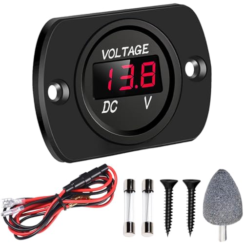 DAOKAI Wasserdichtes Auto Voltmeter DC 12V 24V LED Digital Anzeige Voltmeter mit Montageplatte mit Klemmen,Wasserdichtes,für Auto Boot Marinefahrzeug Motorrad(Rote LED-Anzeige) von DAOKAI