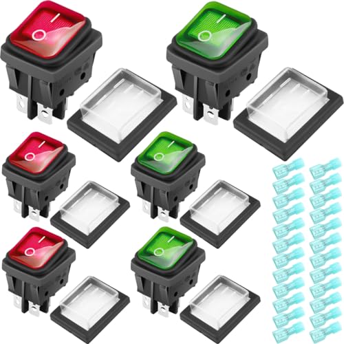 DAOKAI Wippschalter Ein/Aus DPST 12V Einbau Kippschalter 4 Pin 2 Position Taste 30A 250V AC Rocker Kippschalter Hochstrom Rot & Schwarz für DIY, Auto, Boot, Elektrogeräte - 6Stk von DAOKAI