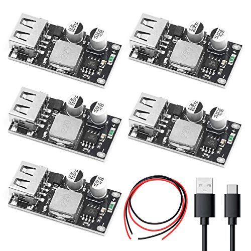 DAOKI DC-DC USB-Abwärtswandler, Step-Down-Modul, 6–32 V, 12 V, 24 V auf 5 V, QC 3.0 Lademodul, Spannungsregler, Netzteilmodul mit 24 AWG-Draht, USB-Typ-C-Kabel, 5 Stück DAOKI DC-DC USB-Abwärtswandler, Step-Down-Modul, 6–32 V, 12 V, 24 V auf 5 V, QC 3.0 Lademodul, Spannungsregler, Netzteilmodul mit 24 AWG-Draht, USB-Typ-C-Kabel, 5 Stück von DAOKI