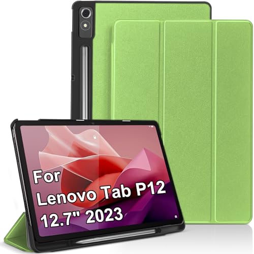 DAORANGE Hülle für Lenovo Tab P12 12,7 Zoll mit Stifthalter, Ultra Dünn Tri-Fold Ständer Smart Schutzhülle mit Auto Schlaf/Wach für Lenovo Tab P12 12.7 Zoll Tablette 2023 (Hellgrün) von DAORANGE