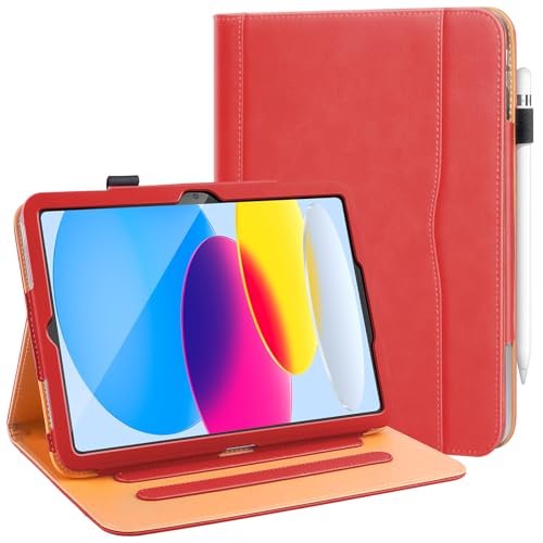 DAORANGE Hülle für iPad (A16) 11th Generation 11 Zoll 2025, iPad 10th Generation 10.9 Zoll 2022, PU Leder Cover mit Stifthalter, Multi-Winkel-Ständer, Dokumententasche und Auto Sleep/Wake (Rot) von DAORANGE