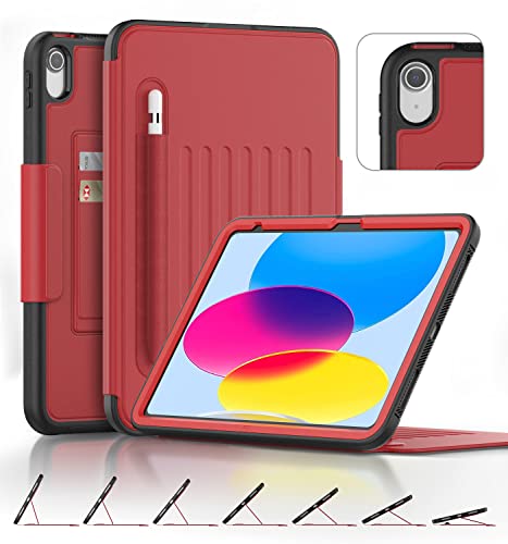 DAORANGE Hülle für iPad A16 11. Generation 2025(11 Zoll)/iPad 10. Generation 2022(10,9 Zoll), Stoßfeste PU-Leder Magnet-Schutzhülle mit Stifthalter, Multi-Winkel-Ständer, Auto-Schlaf/Wach (Rot) von DAORANGE