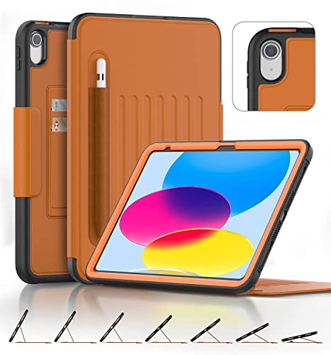 DAORANGE Hülle für iPad 10. Generation 2022 (10,9 Zoll), PU Ledertasche Stoßfest Magnetic Schutzhülle mit Stifthalter, Multi-Winkel-Ständer, Auto-Schlaf/Wach Cover für iPad 10 10.9" 2022 (Braun) von DAORANGE