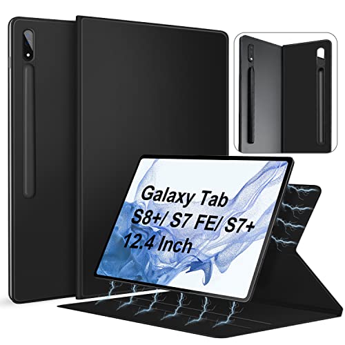 DAORANGE Magnetische Hülle für Samsung Galaxy Tab S8 Plus 2022/ S7 Plus / S7 FE 12.4 Zoll, Schlanke Leichte Hülle mit Versteckter S-Stifthalter für Samsung Tablet S8+/ S7+ / S7 FE 12,4" (Schwarz) von DAORANGE
