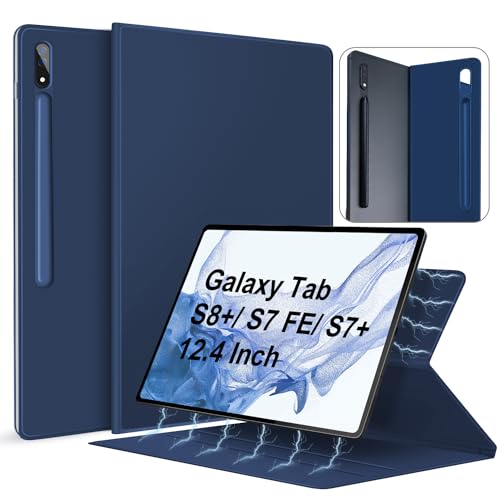 DAORANGE Magnetische Hülle für Samsung Galaxy Tab S8 Plus 2022/ S7 Plus / S7 FE 12.4 Zoll, Schlanke Leichte Hülle mit Versteckter S-Stifthalter für Samsung Tablet S8+/ S7+ / S7 FE 12,4" (Dunkelblau) von DAORANGE