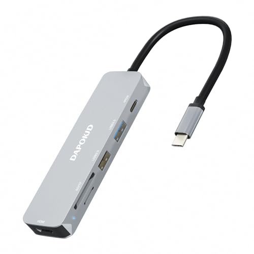 DAPOKJD USB-C-Hub, HDMI-Typ-C-Adapter, 6-in-1-Typ-C-Konverter (HDMI 4K + USB 3.0 + 2.0 + SD & TF + PD100W Eingang), USB-C-Dockingstation, Typ-C-Multiport-Dongle, kompatibel mit von DAPOKJD