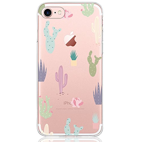 Oveo kompatibel mit iPhone 7/8 Hülle, Dolce Vita Serie Transparente Silikon Handyhülle Accessoires für Damen/Mädchen, Durchsichtig mit Bunt Kaktus Blumen Muster von DAPP