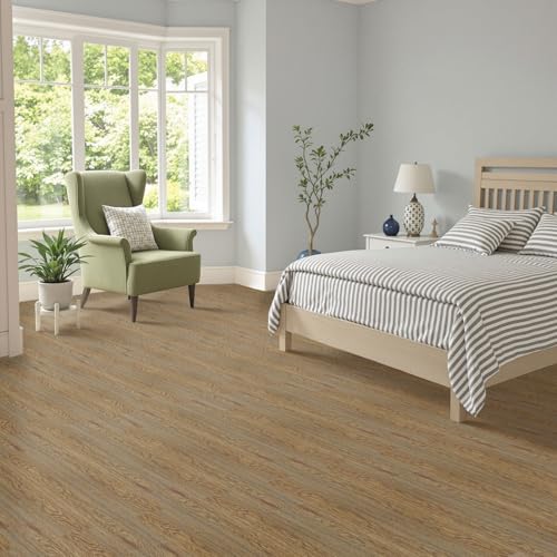 DARDVORLAG PVC Bodenfliesen Selbstklebend – 36 Stück,5,01 m², Wasserfest & Rutschfest – Vinyl Bodenaufkleber für Wohnzimmer & Schlafzimmer (Hellbraun, 91,4 x 15,2 x 0,1 cm) von DARDVORLAG