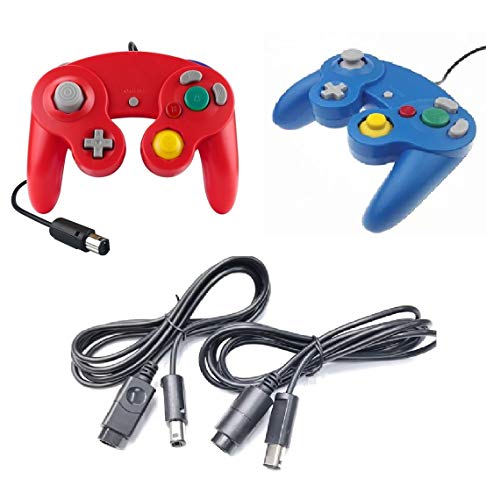 DARLINGTON & Sohns 2 Stück Controller Rot Blau + Verlängerungskabel für Nintendo Game Cube Controller GC Verlängerung Extansion Nintendo Wii Cable von DARLINGTON & Sohns