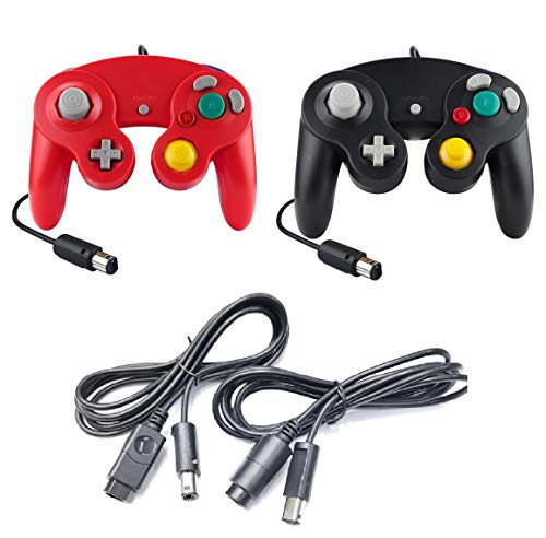 DARLINGTON & Sohns 2 Stück Controller Schwarz Rot + Verlängerungskabel für Nintendo Game Cube Controller Schwarz GC Verlängerung Extansion Nintendo Wii Cable von DARLINGTON & Sohns