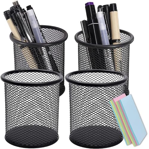 DARUITE Stiftehalter, Schreibtisch Organizer aus Metall, Stifthalter, Stifteköcher Stiftebecher Stiftebox Stifte Organizer, für Büros, Klassenzimmer, Rund Schwarz x 4 Stück von DARUITE