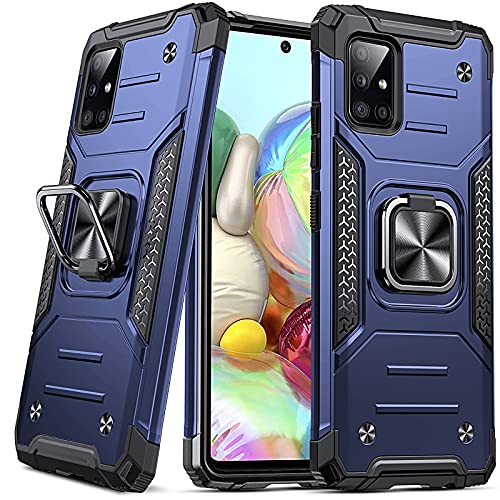 DASFOND Armor Hülle für Samsung Galaxy A71 4G Case Militär Stoßfest Handyhülle [Upgrade 2.0] 360 Grad Metal Ring Halter Ständer Schutzhülle [für Handyhalterung Auto Magnet], Blau von DASFOND