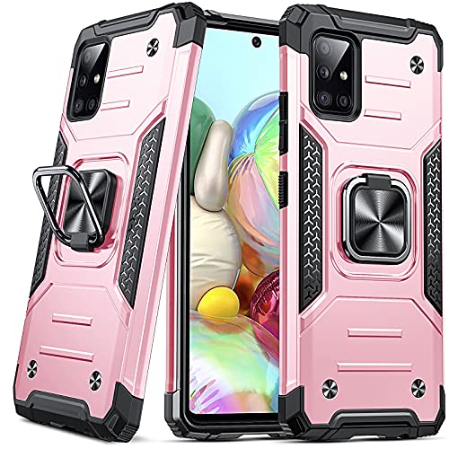 DASFOND Armor Hülle für Samsung Galaxy A71 4G Case Militär Stoßfest Handyhülle [Upgrade 2.0] 360 Grad Metal Ring Halter Ständer Schutzhülle [für Handyhalterung Auto Magnet], Rosa von DASFOND