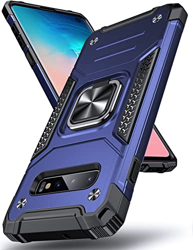 DASFOND Armor Hülle für Samsung Galaxy S10 Plus/S10+ Case Militär Stoßfest Handyhülle [Upgrade 2.0] 360 Grad Metal Ring Halter Ständer Schutzhülle [für Handyhalterung Auto Magnet], Blau von DASFOND