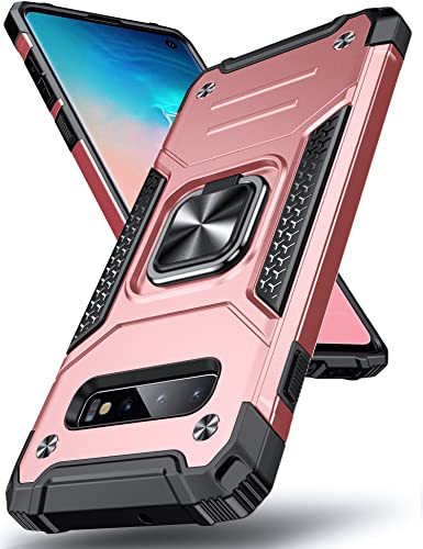 DASFOND Armor Hülle für Samsung Galaxy S10 Plus/S10+ Case Militär Stoßfest Handyhülle [Upgrade 2.0] 360 Grad Metal Ring Halter Ständer Schutzhülle [für Handyhalterung Auto Magnet], Rosa von DASFOND