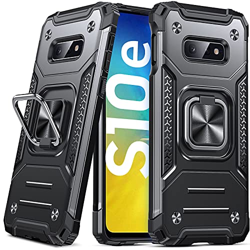 DASFOND Armor Hülle für Samsung Galaxy S10e Case Militär Stoßfest Handyhülle [Upgrade 2.0] 360 Grad Metal Ring Halter Ständer Schutzhülle [für Handyhalterung Auto Magnet], Schwarz von DASFOND