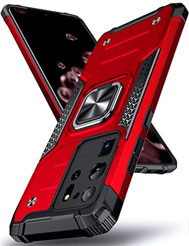 DASFOND Armor Hülle für Samsung Galaxy S20 Ultra 5G Case mit Kameraschutz Militär Stoßfest Handyhülle [Upgrade 2.0] 360° Metal Ring Halter Ständer Schutzhülle [für Handyhalterung Auto Magnet], Rot von DASFOND