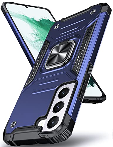 DASFOND Armor Hülle für Samsung Galaxy S22+ Plus 2022 5G Case Militär Stoßfest Handyhülle [Upgrade 2.0] 360 Grad Metal Ring Halter Ständer Schutzhülle [für Auto Magnet], Blau von DASFOND