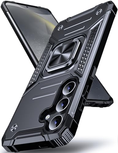 DASFOND Armor Hülle für Samsung Galaxy S24 5G Case Militär Stoßfest Handyhülle [Upgrade 2.0] 360 Grad Metal Ring Halter Ständer Schutzhülle [für Handyhalterung Auto Magnet], Schwarz von DASFOND