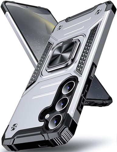 DASFOND Armor Hülle für Samsung Galaxy S24 5G Case Militär Stoßfest Handyhülle [Upgrade 2.0] 360 Grad Metal Ring Halter Ständer Schutzhülle [für Handyhalterung Auto Magnet], Silber von DASFOND