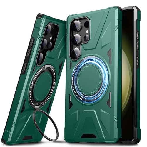 DASFOND Armor Hülle für Samsung Galaxy S24 Ultra 5G Case Militär Stoßfest Handyhülle [Upgrade 2.0] Metal Ring Halter Ständer Schutzhülle [Kompatibel mit MagSafe], Grün von DASFOND