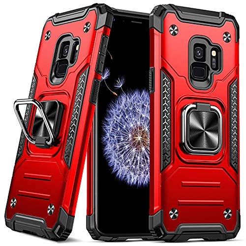 DASFOND Armor Hülle für Samsung Galaxy S9 Case mit Kameraschutz Militär Stoßfest Handyhülle [Upgrade 2.0] 360 Grad Metal Ring Halter Ständer Schutzhülle [für Handyhalterung Auto Magnet], Rot von DASFOND