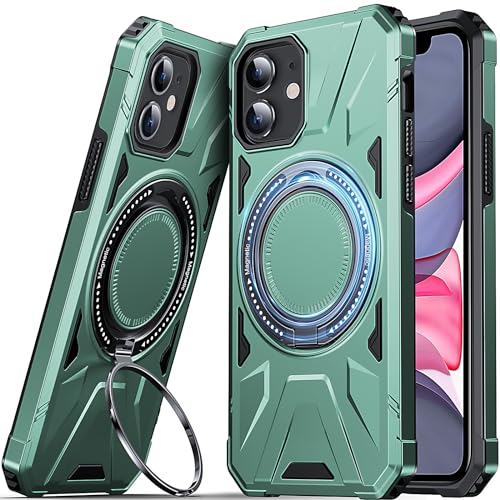 DASFOND Armor Hülle für iPhone 11 Case Militär Stoßfest Handyhülle [Upgrade 2.0] Metal Ring Halter Ständer Schutzhülle [Kompatibel mit MagSafe], Hellgrün von DASFOND