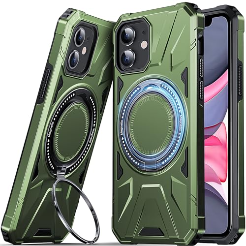 DASFOND Armor Hülle für iPhone 11 Case Militär Stoßfest Handyhülle [Upgrade 2.0] Metal Ring Halter Ständer Schutzhülle [Kompatibel mit MagSafe], Olivgrün von DASFOND