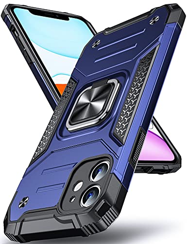 DASFOND Armor Hülle für iPhone 11 Case mit Kameraschutz Militär Stoßfest Handyhülle [Upgrade 2.0] 360 Grad Metal Ring Halter Ständer Schutzhülle [für Handyhalterung Auto Magnet], 6,1 Zoll, Blau von DASFOND