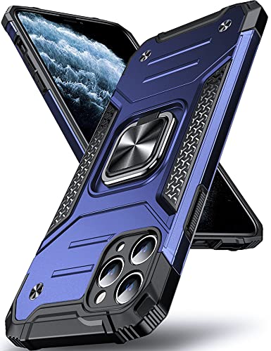 DASFOND Armor Hülle für iPhone 11 Pro Max Case mit Kameraschutz Militär Stoßfest Handyhülle [Upgrade 2.0] 360 Grad Metal Ring Halter Ständer Schutzhülle [für Handyhalterung Auto Magnet], Blau von DASFOND