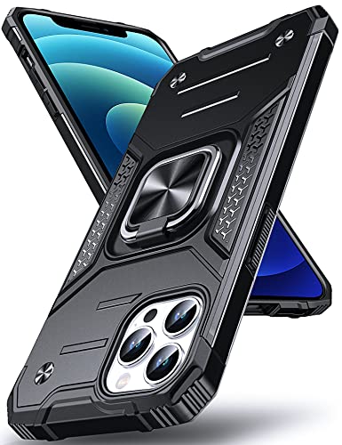 DASFOND Armor Hülle für iPhone 12/ iPhone 12 Pro Case Militär Stoßfest Handyhülle [Upgrade 2.0] 360 Grad Metal Ring Halter Ständer Schutzhülle [für Handyhalterung Auto Magnet], 6,1 Zoll, Schwarz von DASFOND