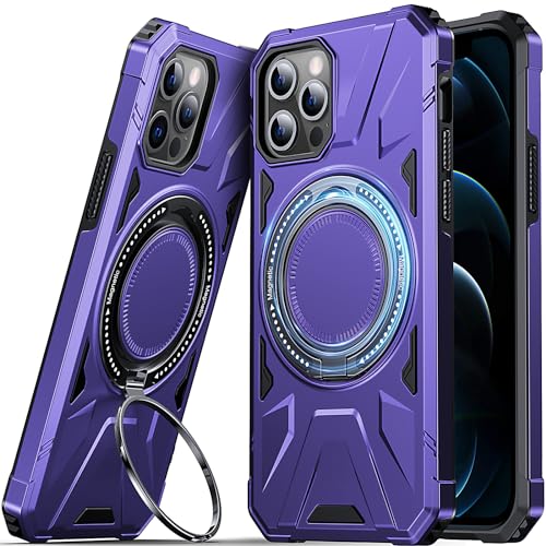 DASFOND Armor Hülle für iPhone 12/12 Pro Case Militär Stoßfest Handyhülle [Upgrade 2.0] Metal Ring Halter Ständer Schutzhülle [Kompatibel mit MagSafe], Lila von DASFOND
