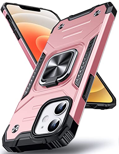 DASFOND Armor Hülle für iPhone 12 Mini Case Militär Stoßfest Handyhülle [Upgrade 2.0] 360 Grad Metal Ring Halter Ständer Schutzhülle [für Handyhalterung Auto Magnet], 5,4 Zoll, Rosa von DASFOND