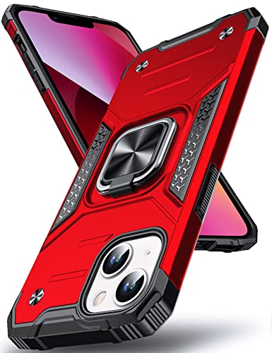 DASFOND Armor Hülle für iPhone 13 Case,Hülle für iPhone 14 Militärische Stoßfeste Handyhülle [Upgrade 2.0] 360 ° Ständer Cover für Auto Magnet (red) von DASFOND