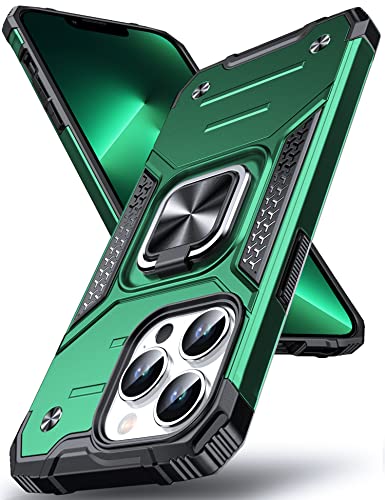 DASFOND Armor Hülle für iPhone 13 Pro Case Militärische Stoßfeste Handyhülle [Upgrade 2.0] 360 ° Ständer Cover für Auto Magnet, Dunkelgrün von DASFOND