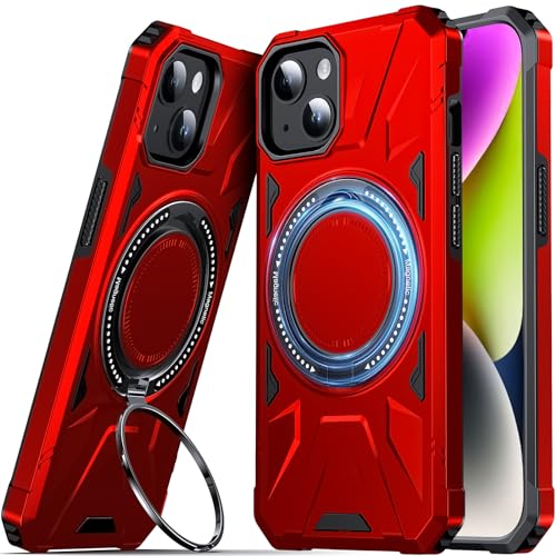 DASFOND Armor Hülle für iPhone 14/13 Case, Militär Stoßfest Handyhülle [Upgrade 2.0] Metal Ring Halter Ständer Full Bumper Cover Schutzhülle, Rot von DASFOND