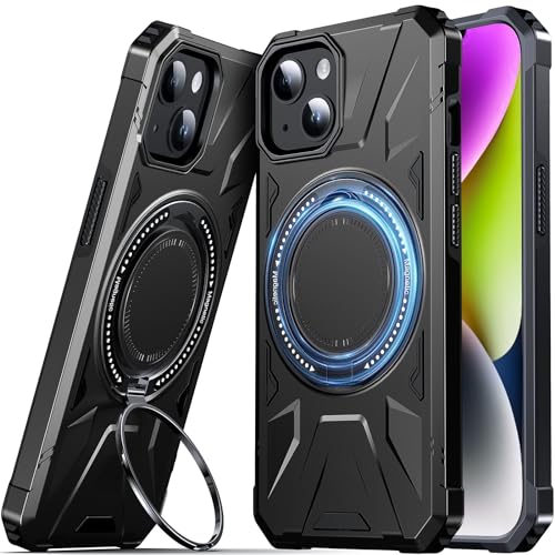 DASFOND Armor Hülle für iPhone 14/13 Case, Militär Stoßfest Handyhülle [Upgrade 2.0] Metal Ring Halter Ständer Full Bumper Cover Schutzhülle, Schwarz von DASFOND