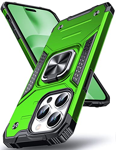 DASFOND Armor Hülle für iPhone 14 Pro Case Militär Stoßfest Handyhülle [Upgrade 2.0] 360 Grad Metal Ring Halter Ständer Schutzhülle [für Auto Magnet],Grün von DASFOND