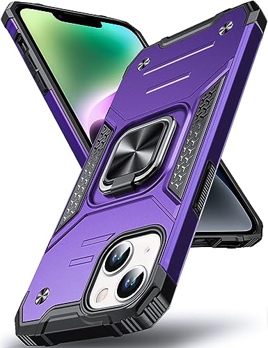 DASFOND Armor Hülle für iPhone 15 Case, Stoßfeste Militär Handyhülle [Upgrade 2.0] 360 Grad Metall Ring Halter Ständer Schutzhülle [mit Auto-Magnet], Lila von DASFOND
