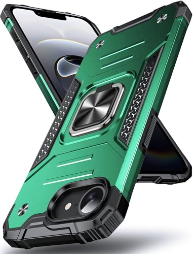DASFOND Armor Hülle für iPhone 16e Case Militär Stoßfest Handyhülle [Upgrade 2.0] 360 Grad Metal Ring Halter Ständer Schutzhülle [für Handyhalterung Auto Magnet], Dunkelgrün von DASFOND
