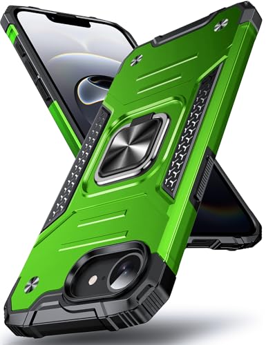 DASFOND Armor Hülle für iPhone 16e Case Militär Stoßfest Handyhülle [Upgrade 2.0] 360 Grad Metal Ring Halter Ständer Schutzhülle [für Handyhalterung Auto Magnet], Grün von DASFOND