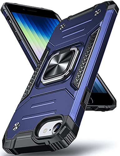 DASFOND Armor Hülle für iPhone SE 2022/8/7/6S/6 iPhone SE 2020 Case Militär Stoßfest Handyhülle [Upgrade 2.0] 360 Grad Metal Ring Halter Ständer Schutzhülle [für Auto Magnet], Blau von DASFOND