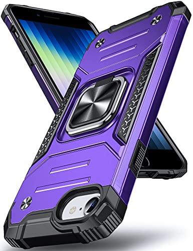 DASFOND Armor Hülle für iPhone SE 2022/8/7/6S/6 iPhone SE 2020 Case Militär Stoßfest Handyhülle [Upgrade 2.0] 360 Grad Metal Ring Halter Ständer Schutzhülle [für Auto Magnet],Violett von DASFOND