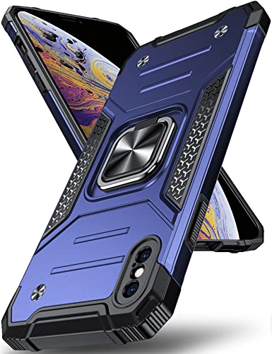 DASFOND Armor Hülle für iPhone X/10 iPhone XS Case mit Kameraschutz Militär Stoßfest Handyhülle [Upgrade 2.0] 360 Grad Metal Ring Halter Ständer Schutzhülle [für Handyhalterung Auto Magnet], Blau von DASFOND