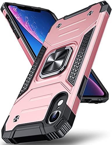 DASFOND Armor Hülle für iPhone XR Case mit Kameraschutz Militär Stoßfest Handyhülle [Upgrade 2.0] 360 Grad Metal Ring Halter Ständer Schutzhülle [für Handyhalterung Auto Magnet], 6,1 Zoll, Rosa von DASFOND