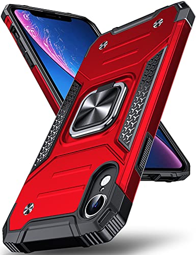 DASFOND Armor Hülle für iPhone XR Case mit Kameraschutz Militär Stoßfest Handyhülle [Upgrade 2.0] 360 Grad Metal Ring Halter Ständer Schutzhülle [für Handyhalterung Auto Magnet], 6,1 Zoll, Rot von DASFOND