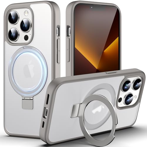 DASFOND Hülle für iPhone 13 Pro mit Ständer, [All-in-1] Upgraded Magnetische Matt Transparentes Case mit Unsichtbar Ständer, Handyhülle mit Militär stoßfesten Schutzhülle, Grau von DASFOND