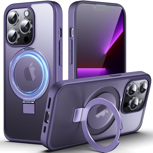 DASFOND für iPhone 13 Pro Hülle mit MagStänder, [Kompatibel mit MagSafe] Militär Handyhülle Stoßfest und Kratzfest, Magnetische Matte Case Schutzhülle mit Ringhalter, Lila von DASFOND